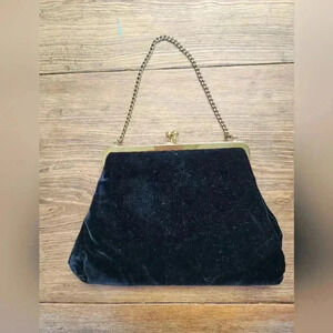 Black Velvelt Clutch Purse Handbag with Bow